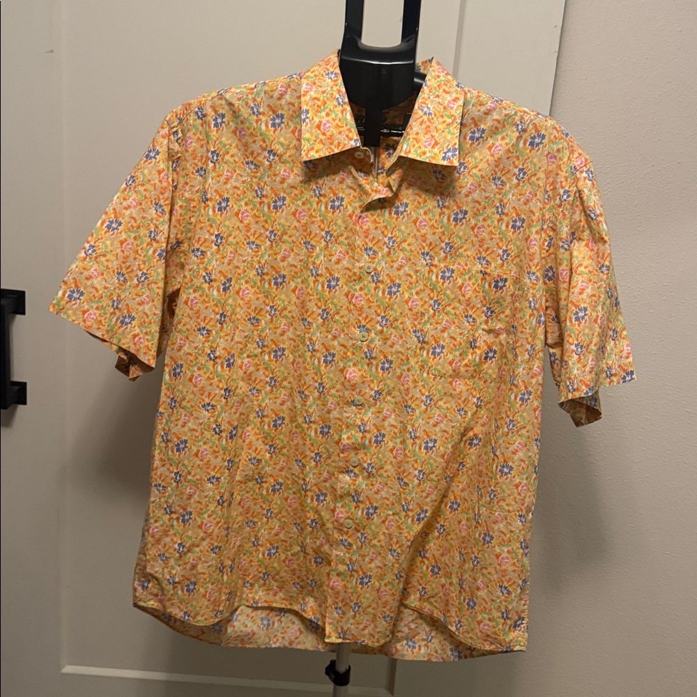 Men's Alan Flusser Button Down Shirt XL Yellow Floral
